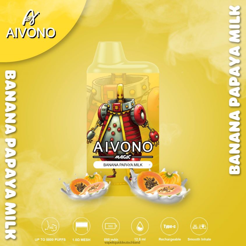 Aivono AIM MAGIC 5800 Mundbox-Zigarette Bananen-Papaya-Milch - 62BZJ694 Vape Liquid