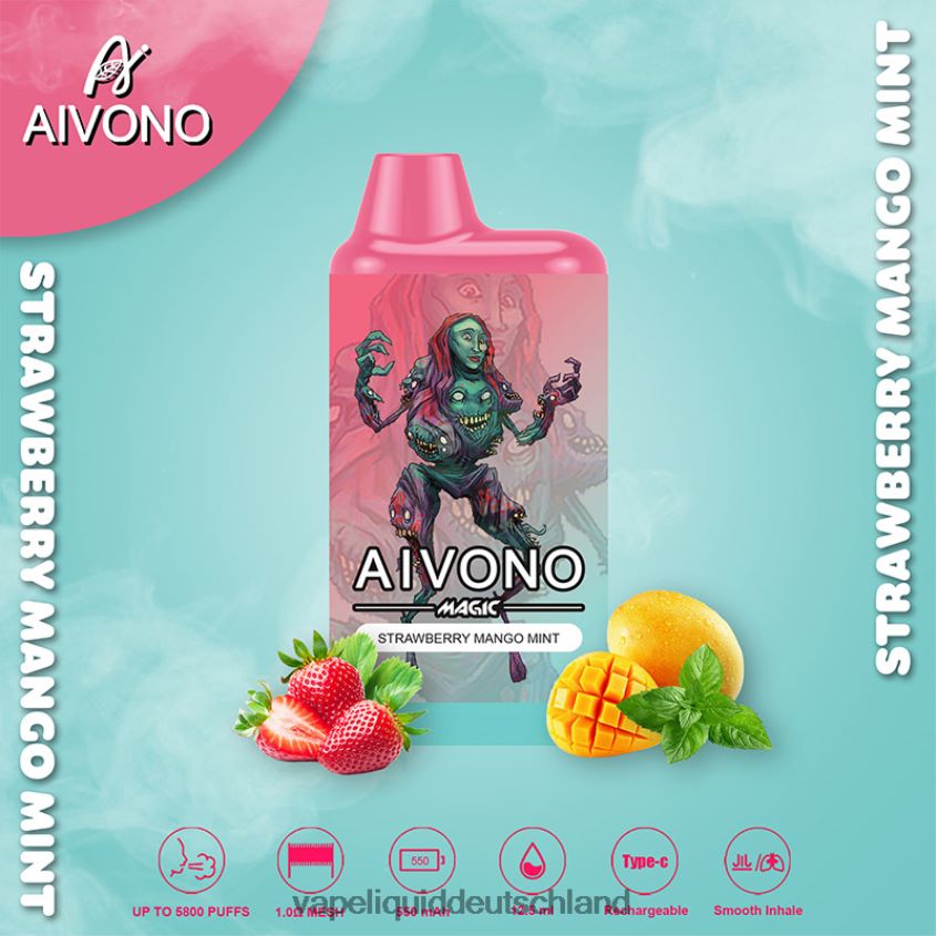 Aivono AIM MAGIC 5800 Mundbox-Zigarette Erdbeer-Mango-Minze - 62BZJ697 Vape Deutschland