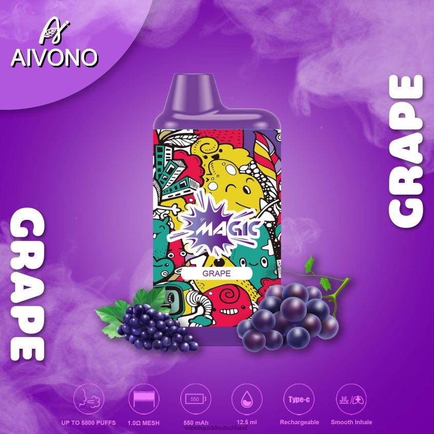 Aivono AIM MAGIC 5800 Mundbox-Zigarette Traube - 62BZJ692 Vape Liquid