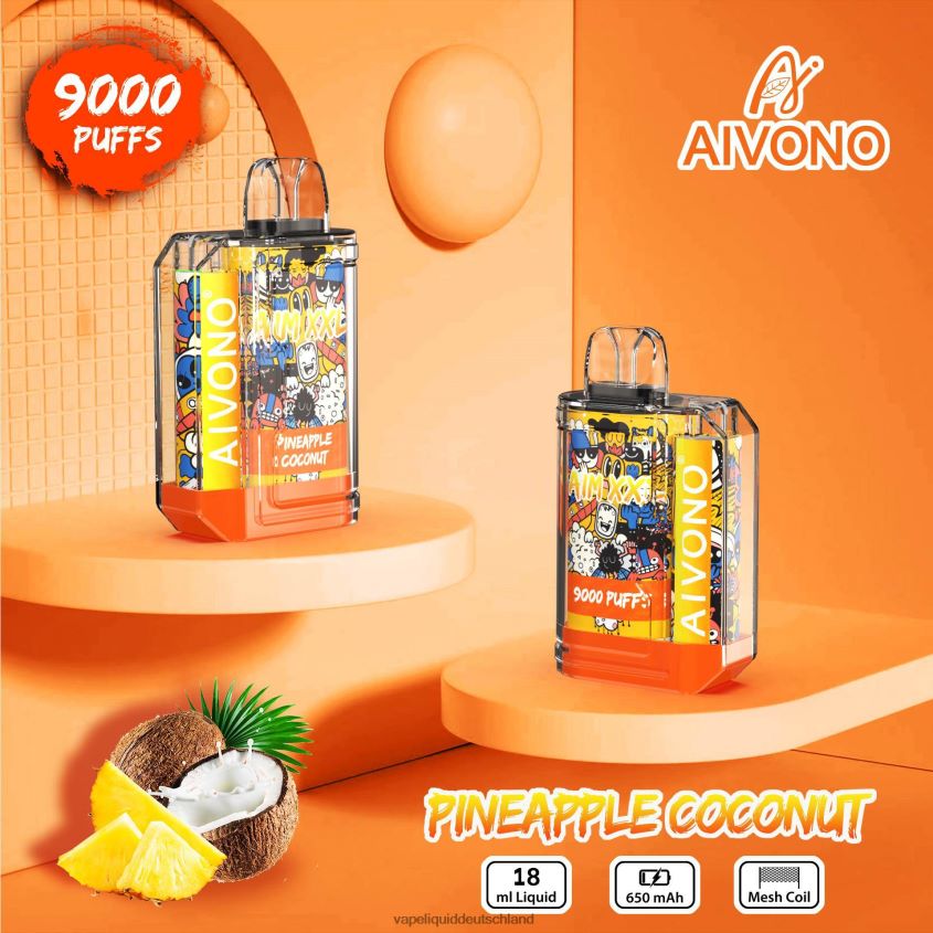 Aivono AIM XXL 9000 Mundaufkleber transparent Ananas-Kokosnuss - 62BZJ652 Vape Liquid