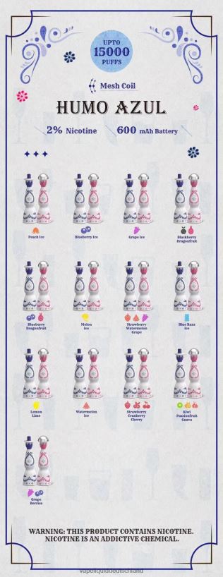 Humo Azul 15000 Züge 2 % Einweg X068JX112 Vape Liquid