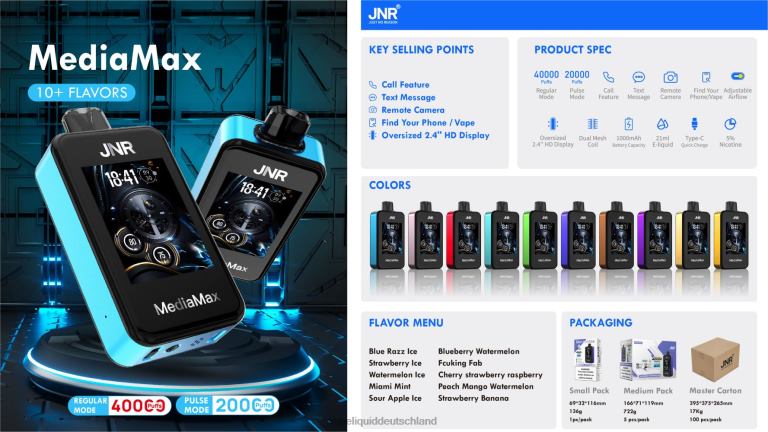 P0BNJ19 Vape liquid -JNR MediaMax 40.000 Puff Miami-Minze