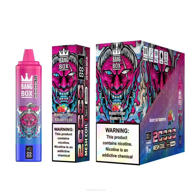 Vape Deutschland 066455 Blaubeer-Sauer-Himbeereis - Bang Box 20.000 Züge intelligenter Bildschirm