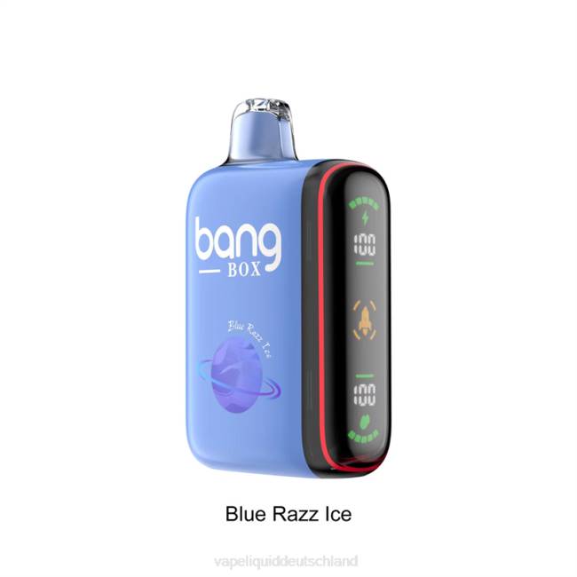 Vape Liquid 066426 blaues Razz-Eis - Bang Box 9000–18000 Züge, intelligente Leistungsanzeige