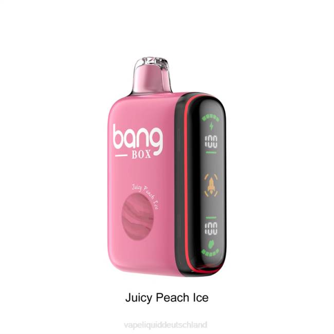 Vape Liquid 066429 saftiges Pfirsicheis - Bang Box 9000–18000 Züge, intelligente Leistungsanzeige