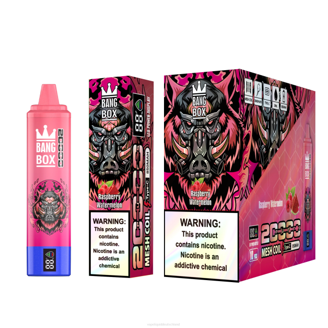 Vape Liquid 066453 Himbeer-Wassermelone - Bang Box 20.000 Züge intelligenter Bildschirm