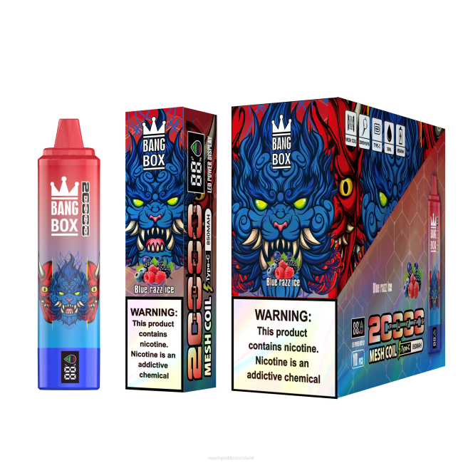 Vape Liquid 066459 blaues Razz-Eis - Bang Box 20.000 Züge intelligenter Bildschirm