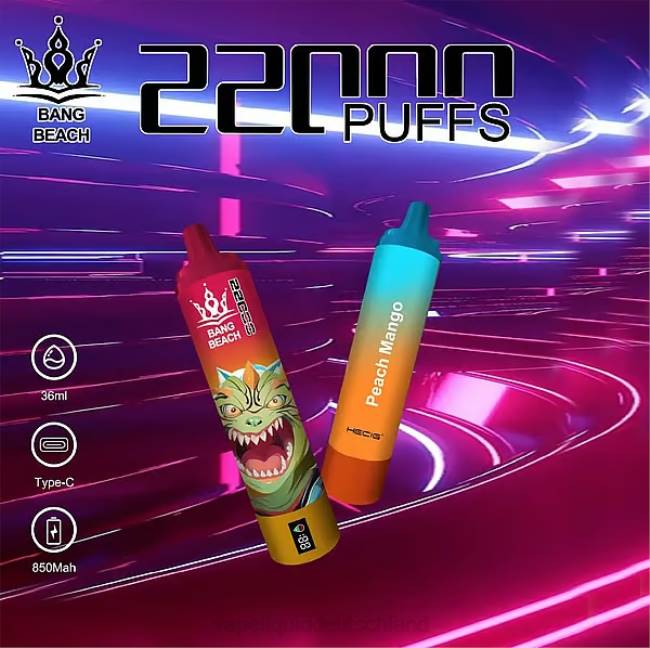 Vape Ohne Nikotin 066424 Pfirsich-Mango - Bang Beach 22000 Züge intelligenter Bildschirm