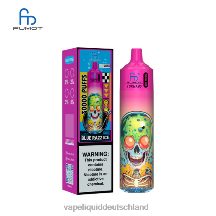 Vape Ohne Nikotin ZH0BR3 blaues Razz-Eis Fumot Tornado 30.000 Musik